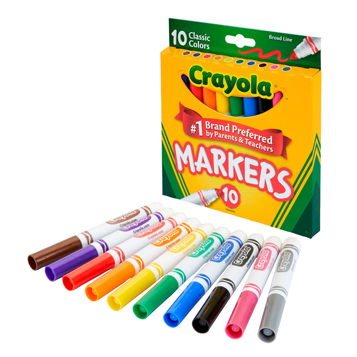 Broad line markers, classic colors, 10 count. box and contents.