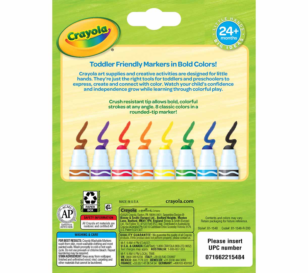 Ultra-Clean Washable Gumball Nib Markers  8 count back view.