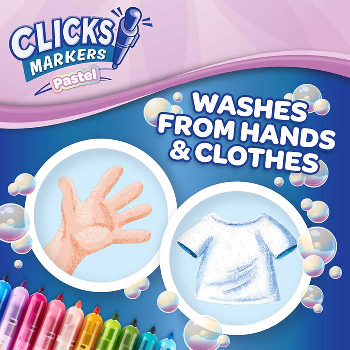 Clicks Pastel Markers Washes From Hands and Clothes