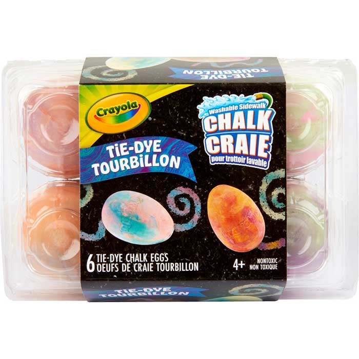 Washable Sidewalk Chalk Eggs, Tie-Dye, 6 Count. front view.