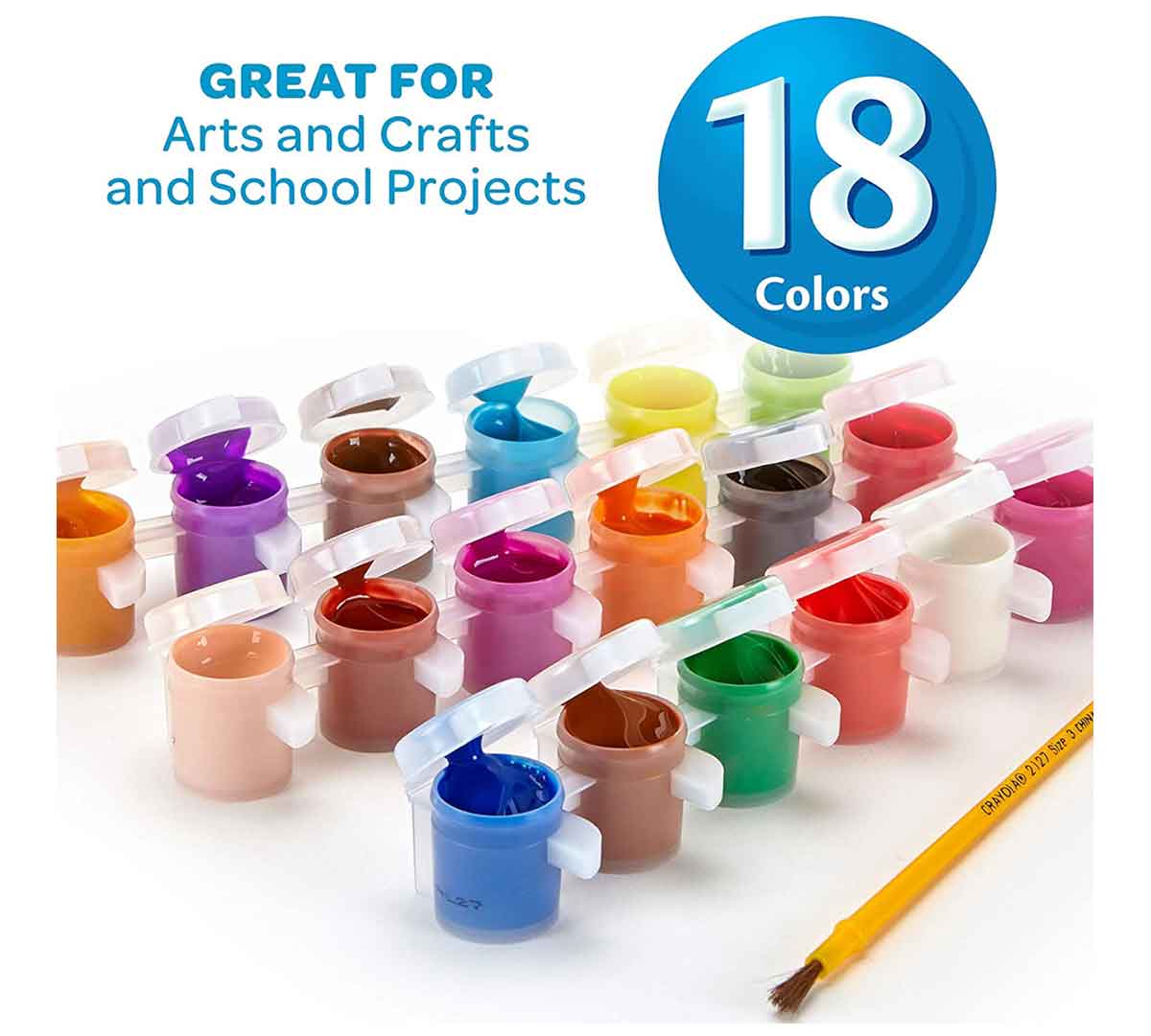 Washable Paint Pots with Brush  18 Count