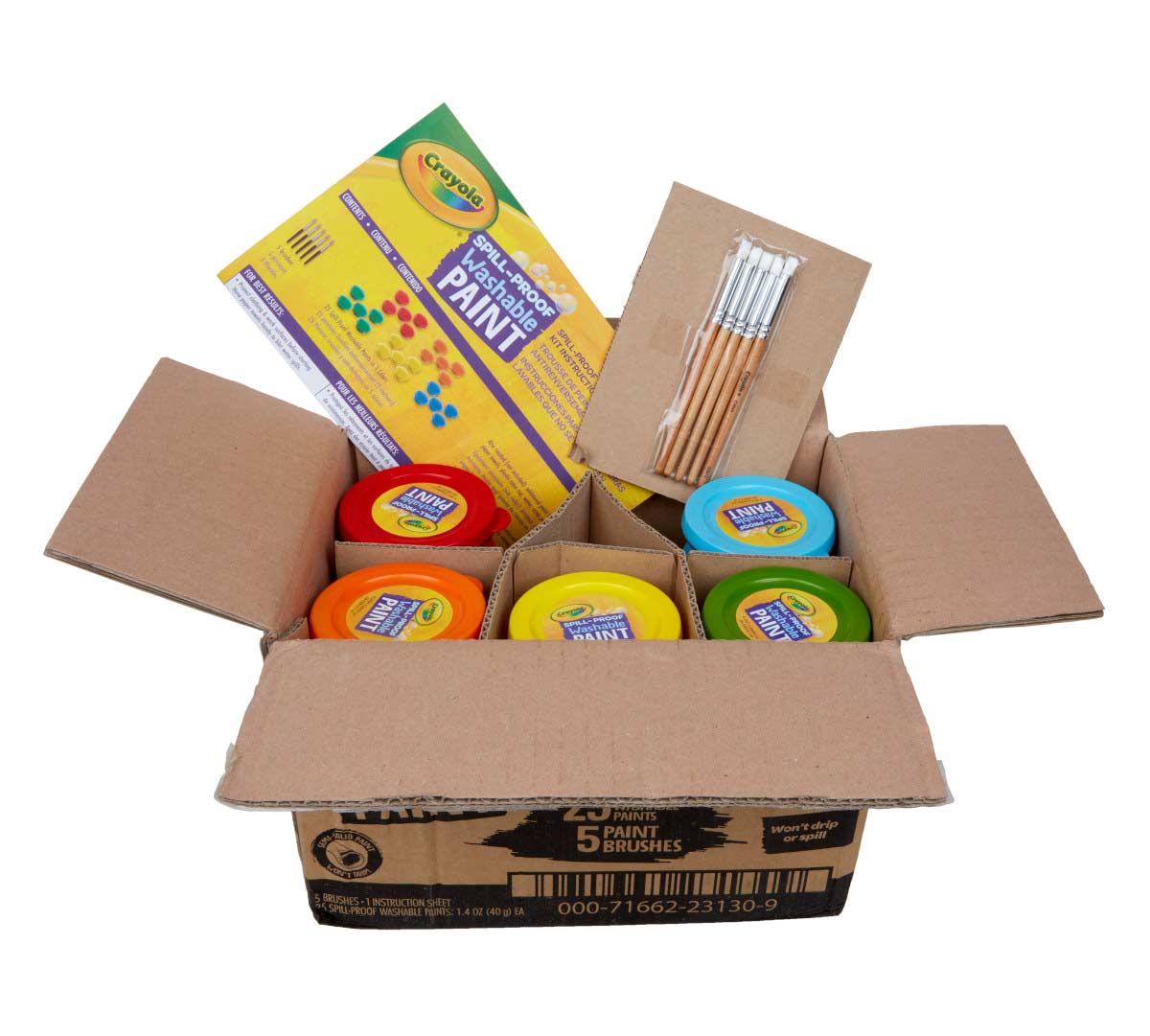 Crayola Spill Proof Paint Set  25 Count Washable Paint for Kids contents shown inside packaging.