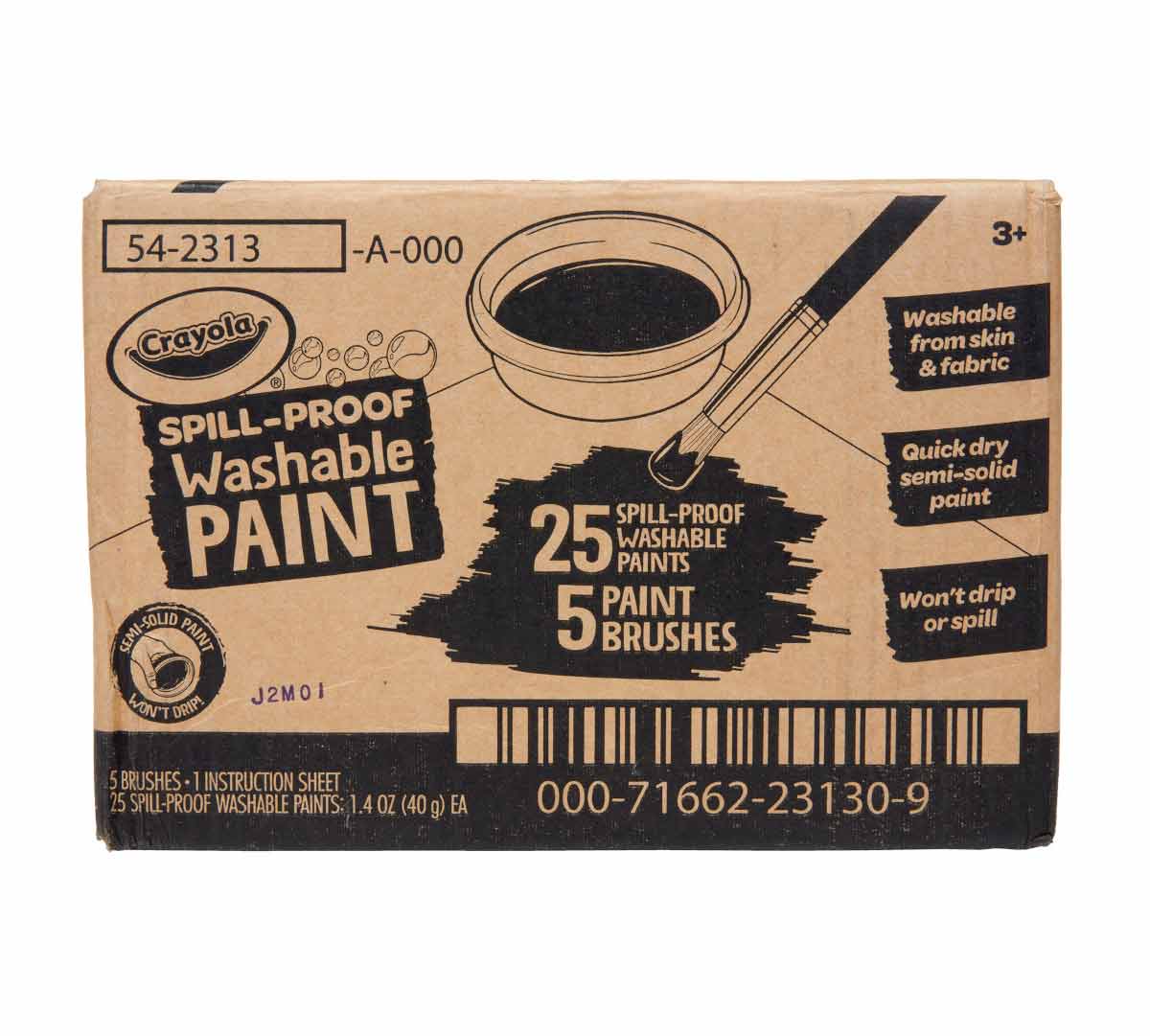 Crayola Spill Proof Paint Set  25 Count Washable Paint for Kids packaging front view.