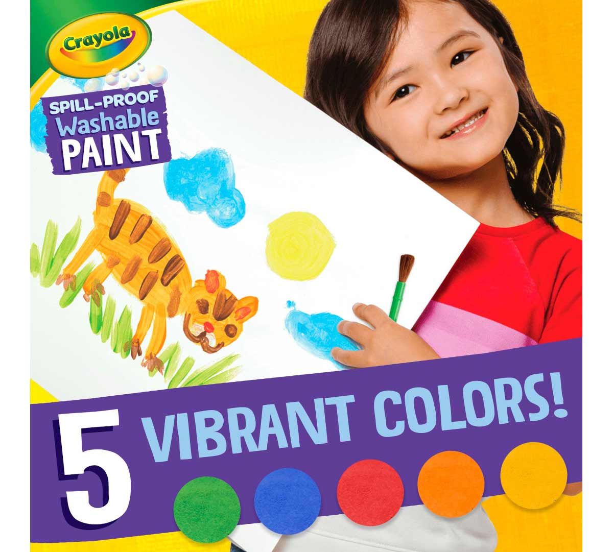 Crayola Spill Proof Paint Set  25 Count Washable Paint for Kids. 5 vibrant colors!