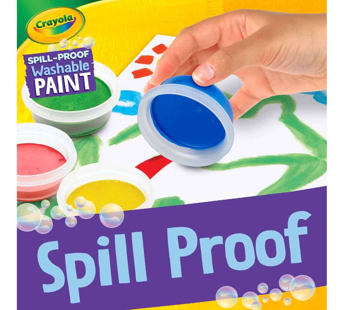 Crayola Spill Proof Paint Set  25 Count Washable Paint for Kids. Paint cup shown on the side.  Spill proof.