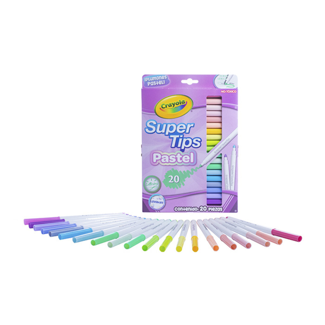 20 Plumones Supertips Pastel Packaging with contents