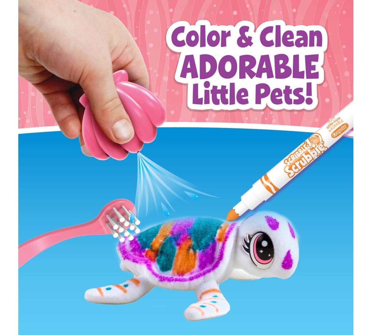 Scribble Scrubbie Seashell Splash color and clean adorable little pets!