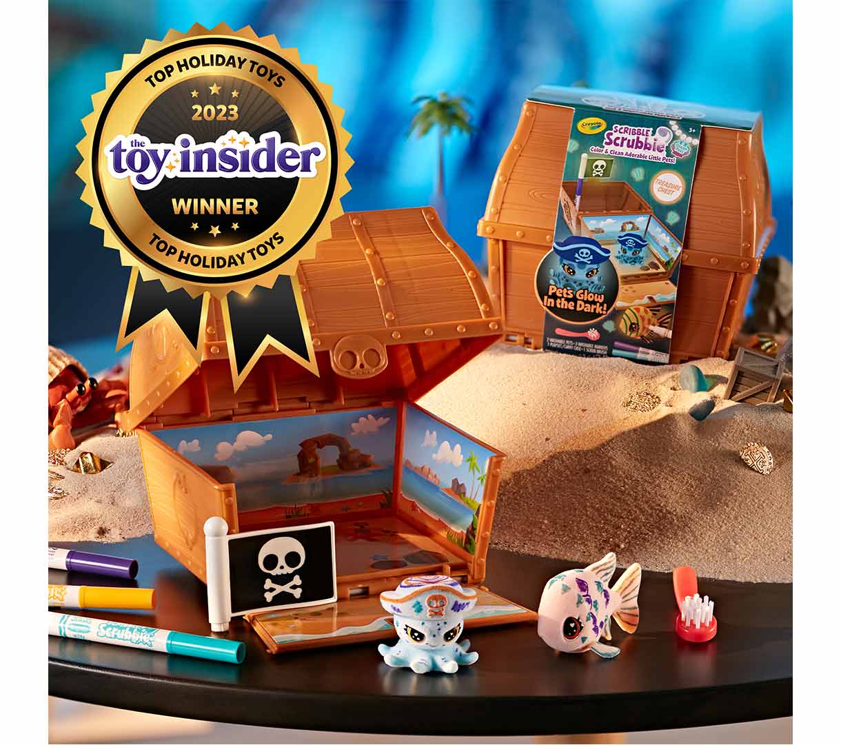Scribble Scrubbie Pets Glow Ocean Treasure Chest playset with award winner seal.