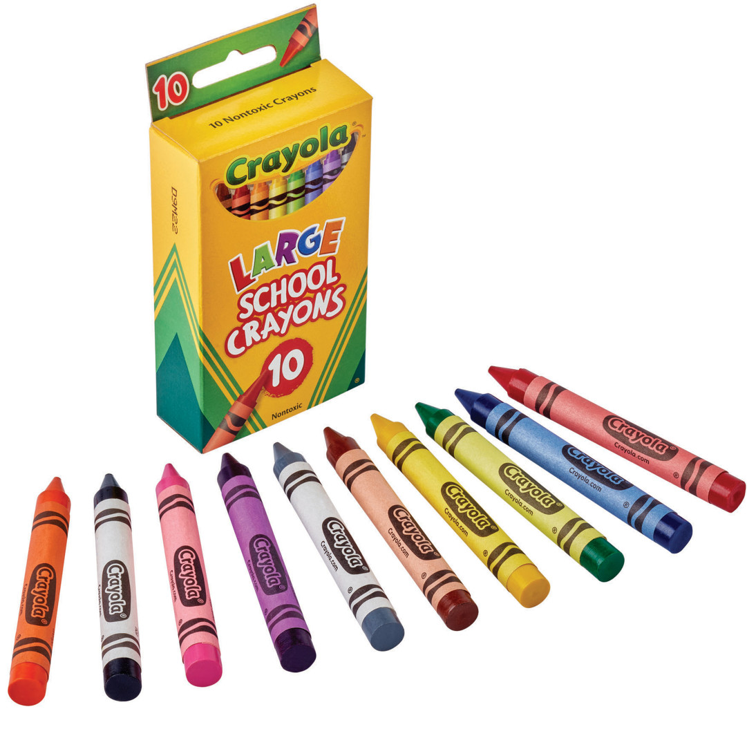 Crayola® 10 Large School Crayons Packaging and Contents