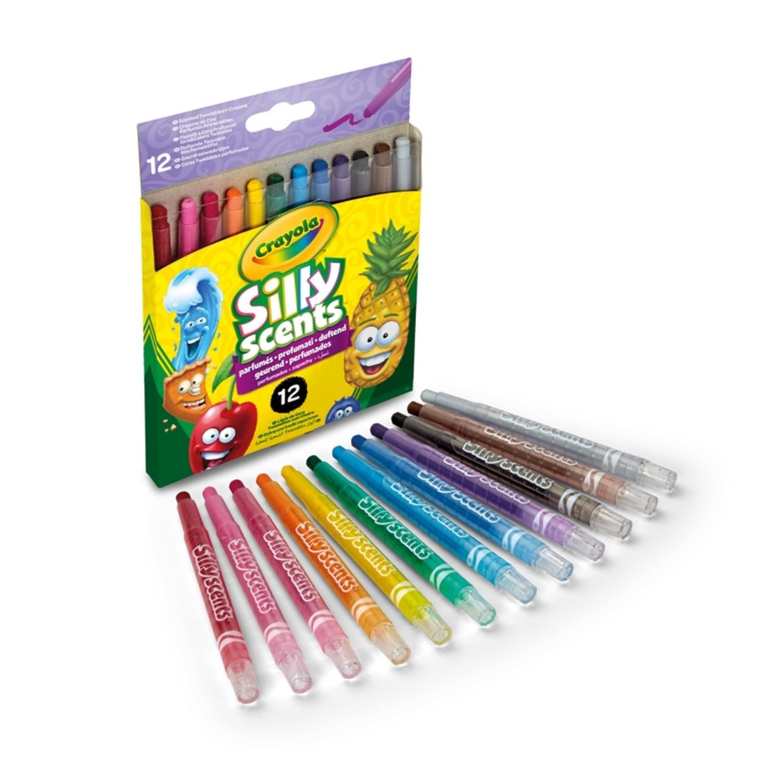 Silly Scents Mini Twistable Crayons, Pack of 12 packaging and contents.