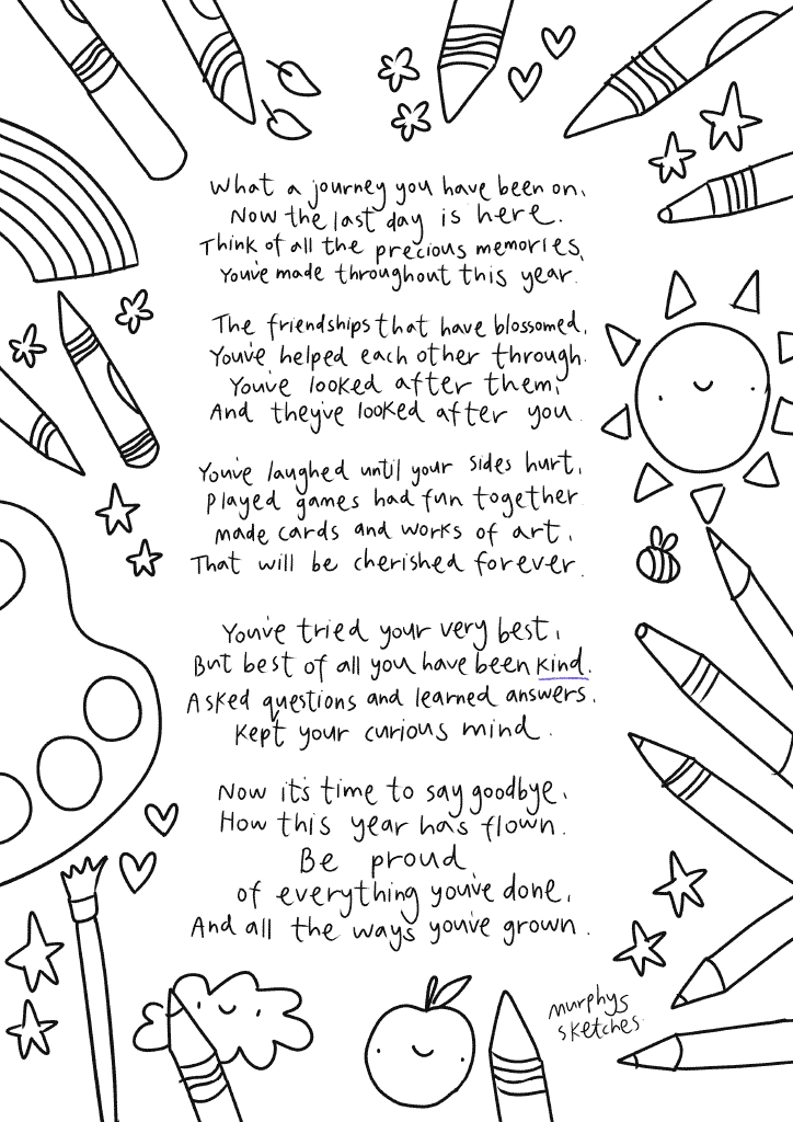 Murphy Sketches Last Day of School Poem Colouring Page